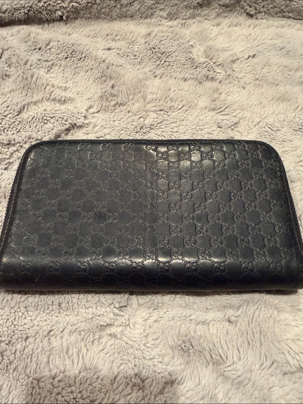 Gucci Black Embossed GG Zip Wallet